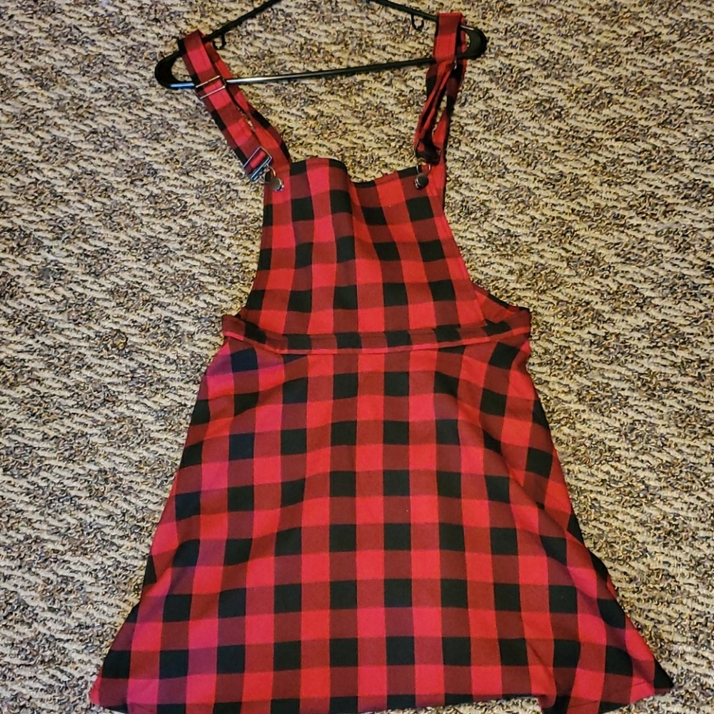 Plaid overall dress